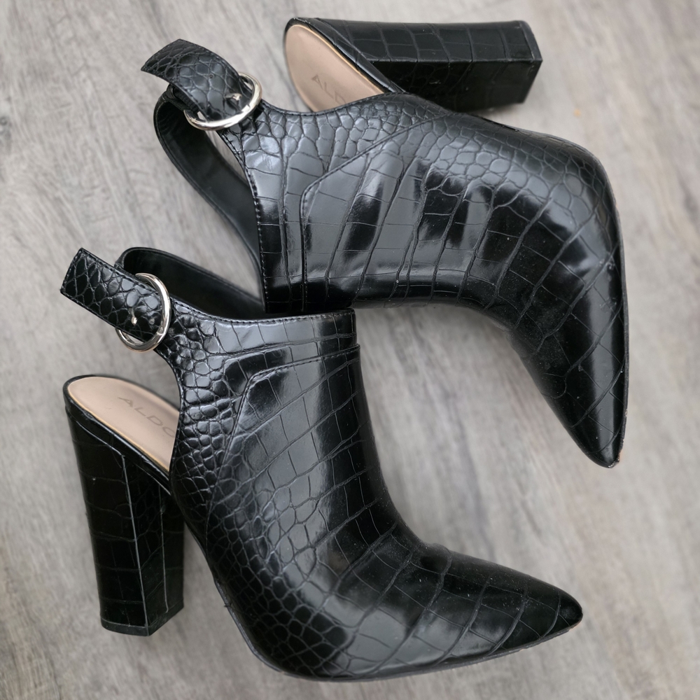 Aldo Black Croc-Embossed Heeled Boots